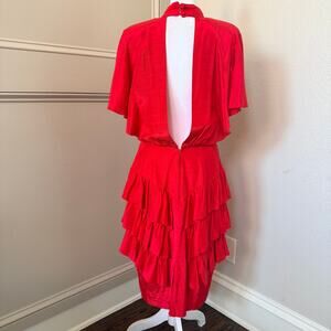 Vintage Red Open Back Tiered Ruffle Dress Size 10